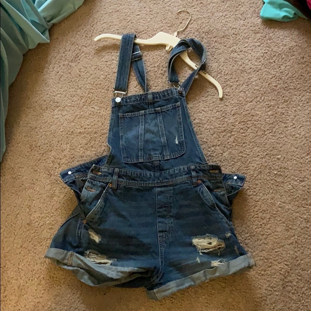 Denim overall shorts
